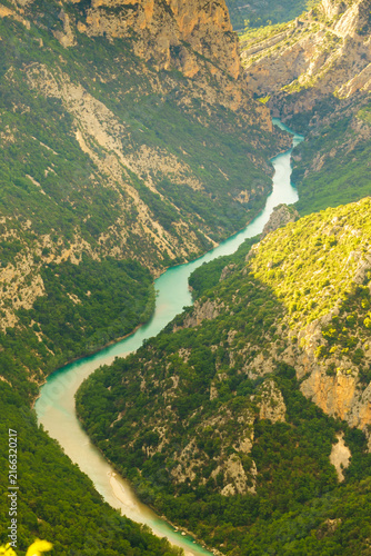 Mountain landscape with river canyon. Verdon Gorge in Provence France.