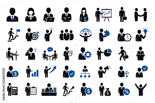 Professional business people vector icon set for corporate management communication designs