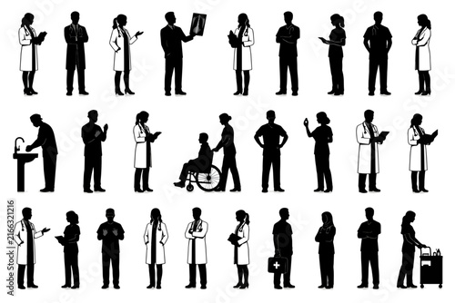 Professional medical staff silhouette vector collection for healthcare service design projects