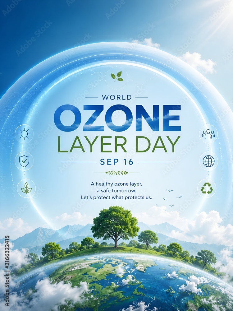 Fototapeta premium World ozone layer day poster illustration