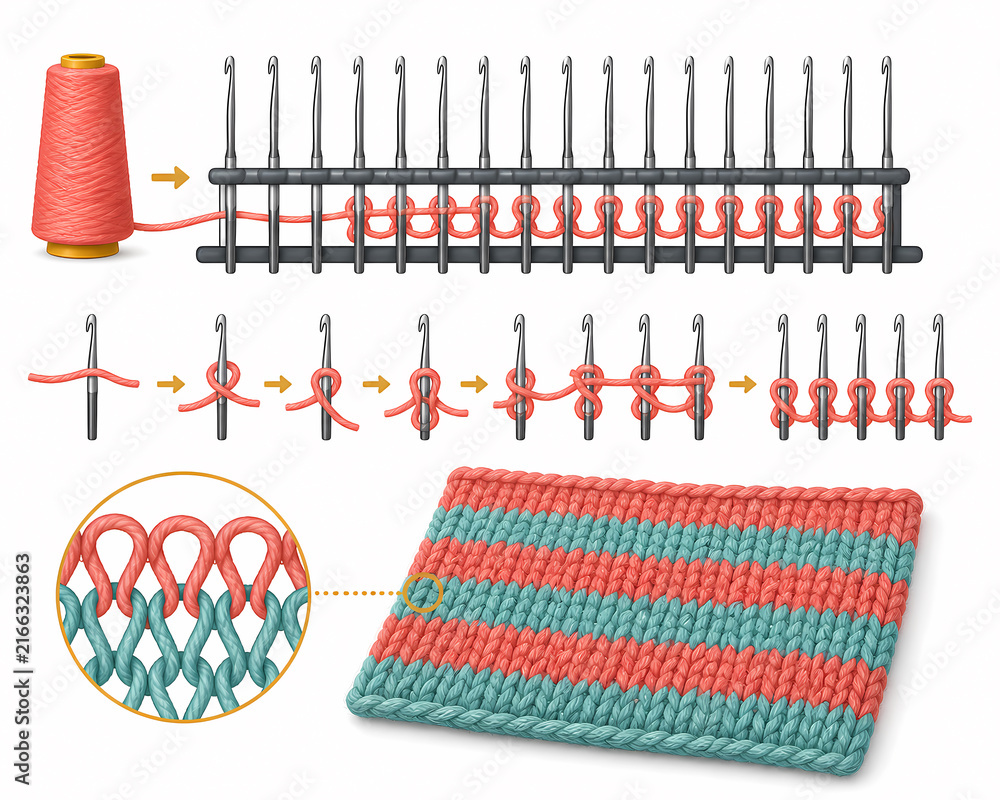 Naklejka premium Weft knit loop formation illustration