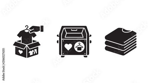 Clothing donation and charity vector icons set on white background