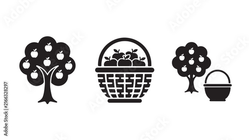 Apple orchard harvest season ripe red fruits on tree branches in sunny rural farm vector illustration