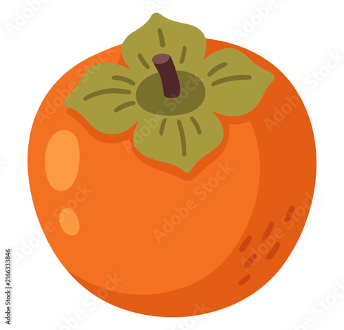 Obraz na plátne Ripe persimmon fruit with orange skin and green stem calyx