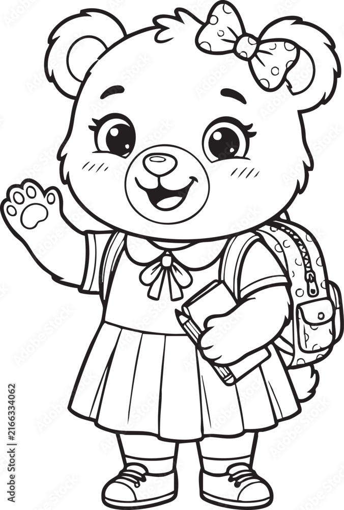 Obraz premium Cute Girl Waving Backpack Illustration for School or Travel