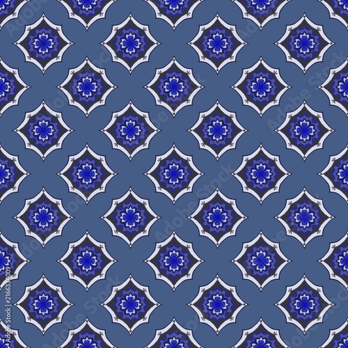 Classic Blue Floral Trellis and Damask Seamless Pattern 