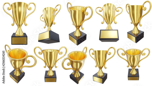 Cuadro en lienzo Gold Trophy Cup Award Multiple Angles 3D Render Set