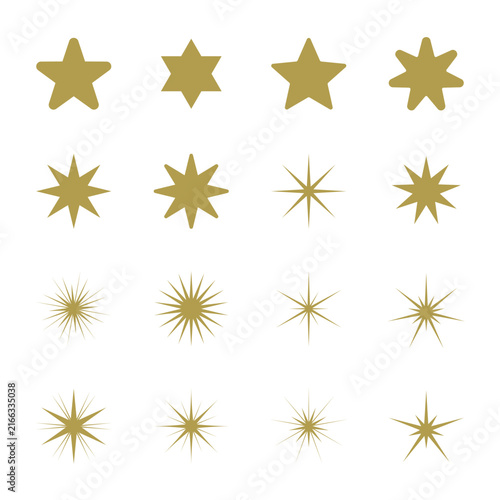Gold star and sunburst icon set on white background