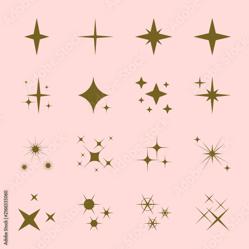 Gold sparkle and cross icon set on pink background