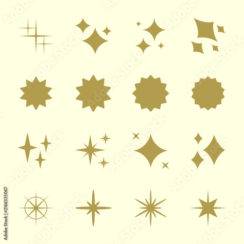 Gold sparkle and scalloped sunburst icon set on cream background