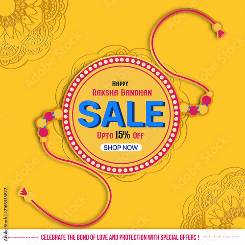 Raksha Bandhan Sale Poster with Decorative Rakhi and Mandala Design	