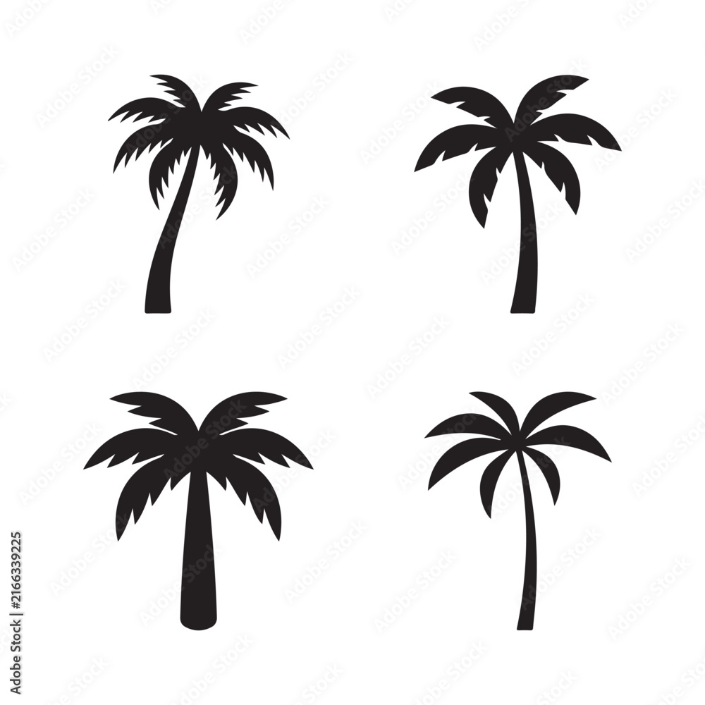 Fototapeta premium Four Silhouette Palm Trees Vector Illustration.