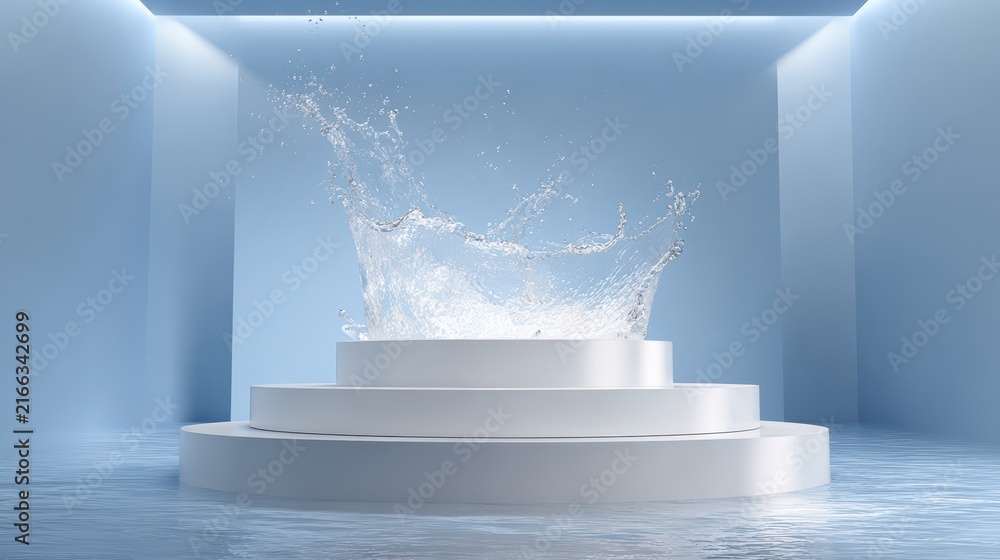 Fototapeta premium Podium with water splash, dynamic product reveal 