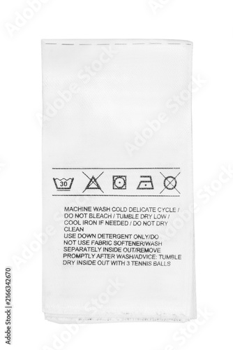 Washing instructions label