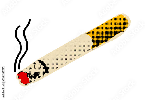 Retro Pop Art Cigarette Collage with Halftone Texture and Vintage Grunge Effect