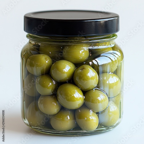 Fresh green olives rest in a clear jar inviting a perfect treat for snack lovers
