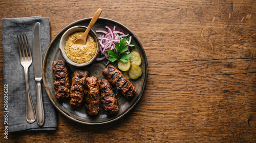 Romanian dish on a table seen from above with copy space, ad image traditional romanian food