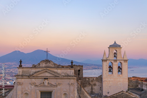 Canvastavla Naples Italy sunset city view Vesuvius