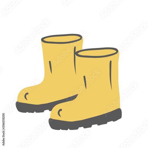 Hand drawn pair of yellow rain boots vector illustration isolated on white background.