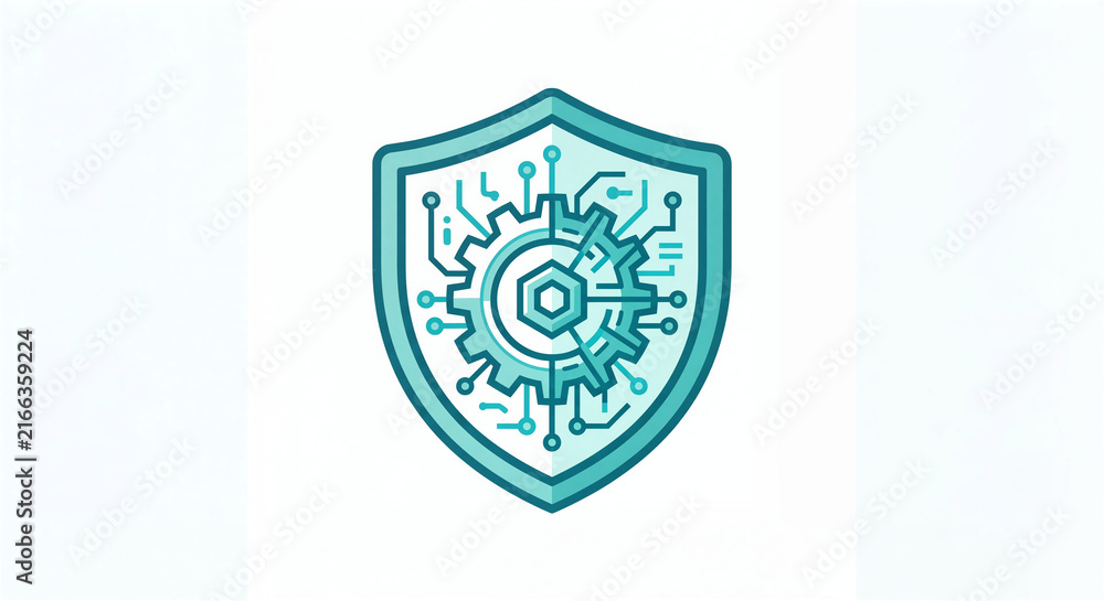 Fototapeta premium Shield with gear and circuit lines