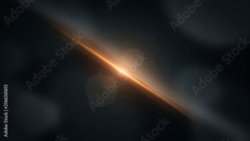 Abstract golden horizon light streak across dark void background for cinematic flare effect.