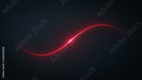 Minimalist red glowing laser light streak shining across dark textured background backdrop.