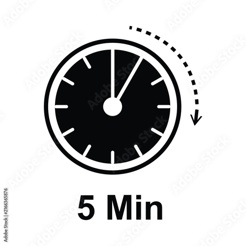 Five minute timer icon with clock face and arrow for time management and countdown concepts.