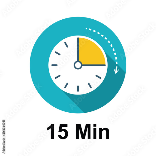 Countdown timer showing 15 minutes left for urgent deadline or quick break vector illustration