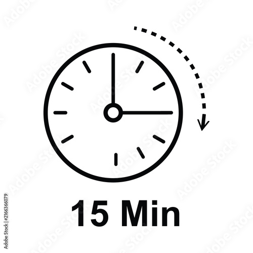 15 minute timer icon with clock face and arrow showing duration for business tasks.