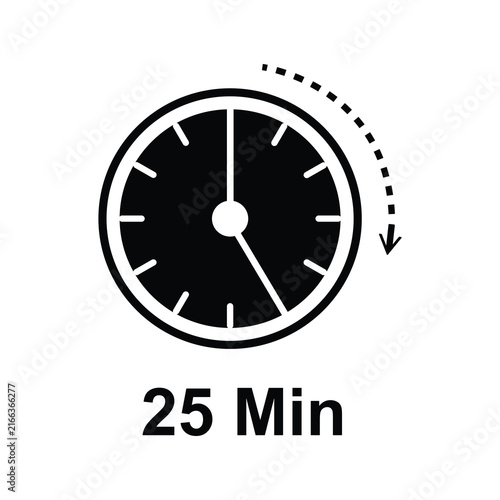 Black clock icon showing twenty five minutes duration with a circular progress arrow