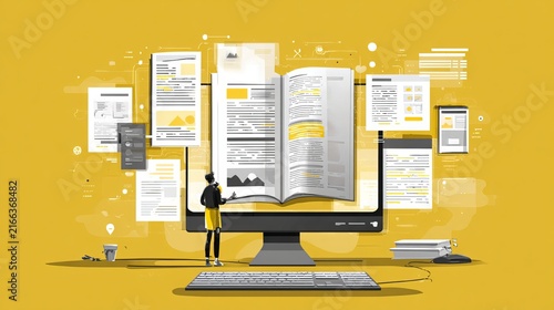 Online Education Website Interface on Computer Screen with Virtual Learning Application, Digital Courses, E Learning Platform, Online Classes, Study Resources and Educational Content
