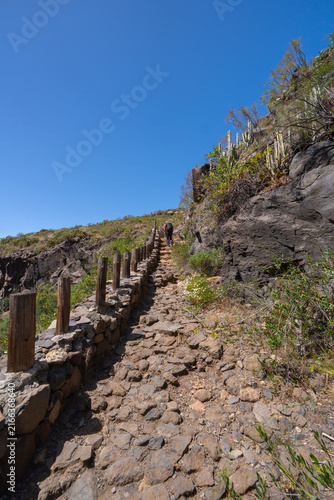 Stone trail climbing a volcanic slope