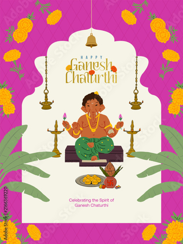 Ganesh Chaturthi with Lord Ganesha Vector, Social media banner template design 