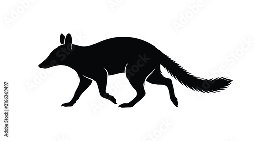 Принти на полотні A slender black weasel-like silhouette moves gracefully, featuring its characteristic long body, pointed snout, and bushy tail in a simplified graphic
