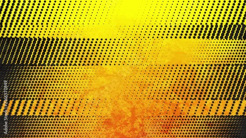 Abstract dynamic yellow and black halftone grunge background with stripe pattern effect, vintage contrast layout. Modern pop-art motion design. Seamless loop. Video animation Ultra HD 4K 3840x2160