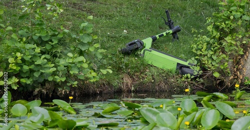 E-Scooter liegt in Grünanlage