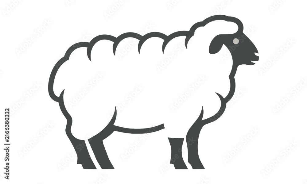 Obraz premium Minimalist side profile silhouette of a sheep, a bold solid shape with clean contours, isolated on white. Modern graphic design element