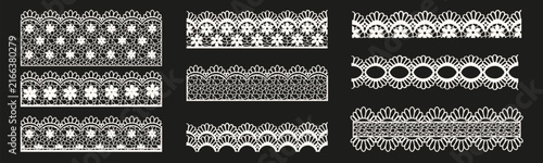Set vector antique Lace isolated transparent black. Hand drawn retro Lace for old napkin scallop decor. Retro Lace Frame pack. EPS 10