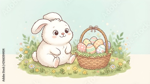 White bunny sitting with Easter