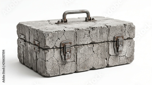 Heavy stone briefcase made of cracked concrete, conceptual image representing heavy workload, job stress, burnout, depression, workplace harassment, and mental burden.