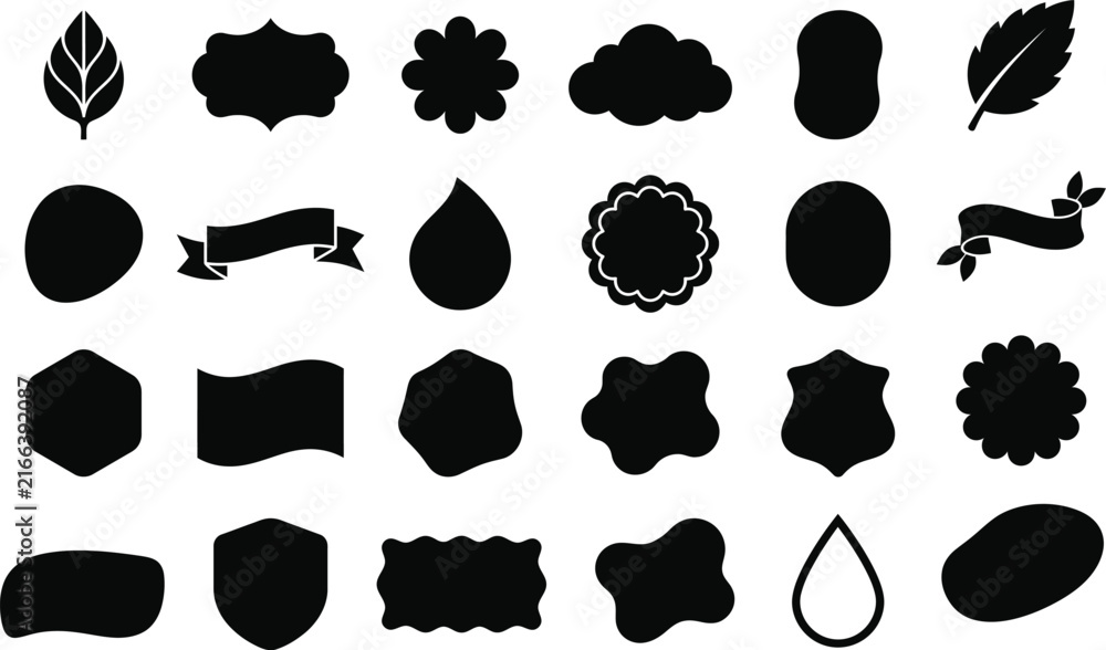 Fototapeta premium Set of various decorative vintage labels and frames in black silhouette style on a white background