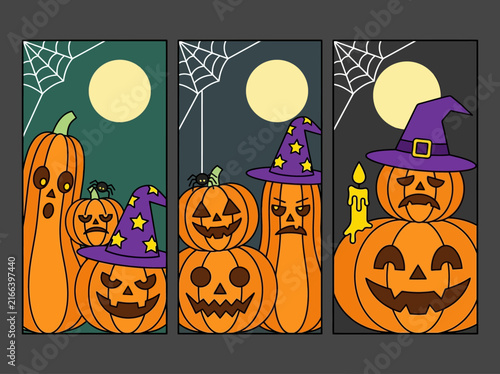 Halloween Jack-o'-lantern Pumpkin Banners with Cartoon Faces