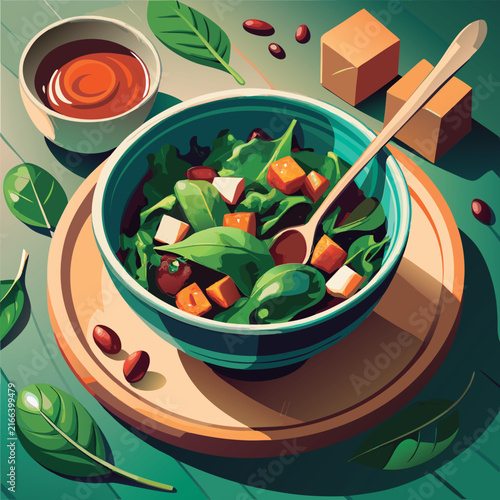 Delicious fall salad bowl with greens.