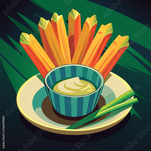 Carrot sticks with creamy dip.