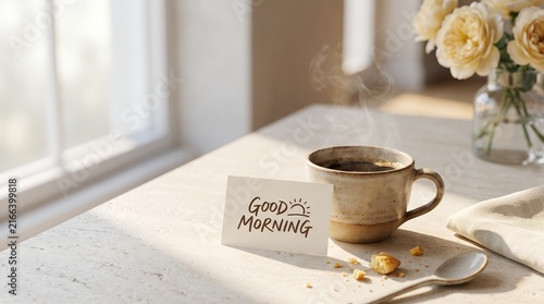 Cozy Morning Coffee Mug with Good Morning Message Card Lifestyle