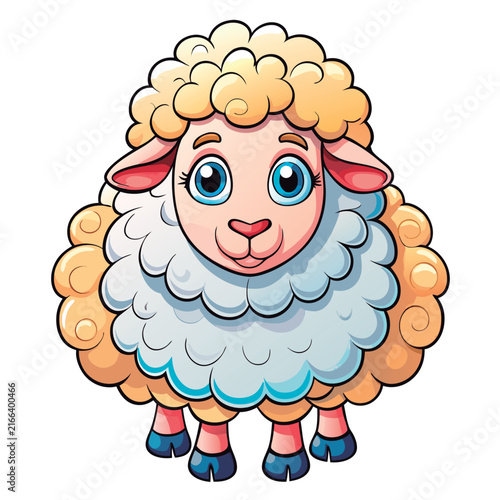 Cute cartoon sheep smiles happily.