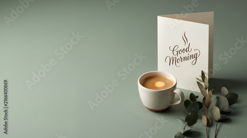 Minimalist Ceramic Coffee Cup With Good Morning Greeting Card Stationery Lifestyle