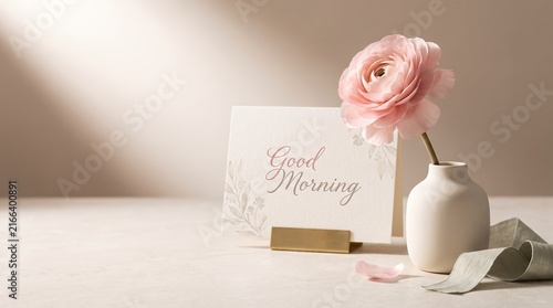 Minimalist Soft Pastel Ranunculus Flower Greeting Card Morning Concept