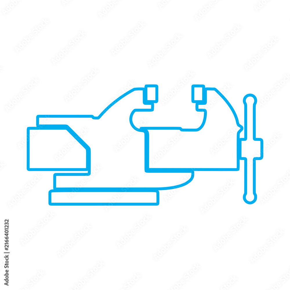Obraz premium Blue line art icon of a metal bench vise for workshop and industrial equipment