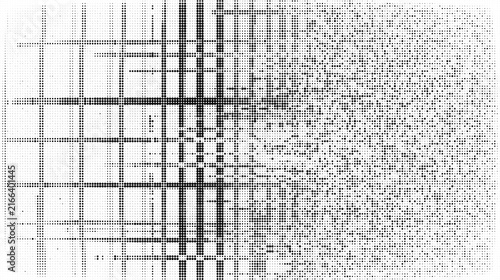 Obraz na płótnie A black and white abstract geometric pattern featuring grid lines dissolving int